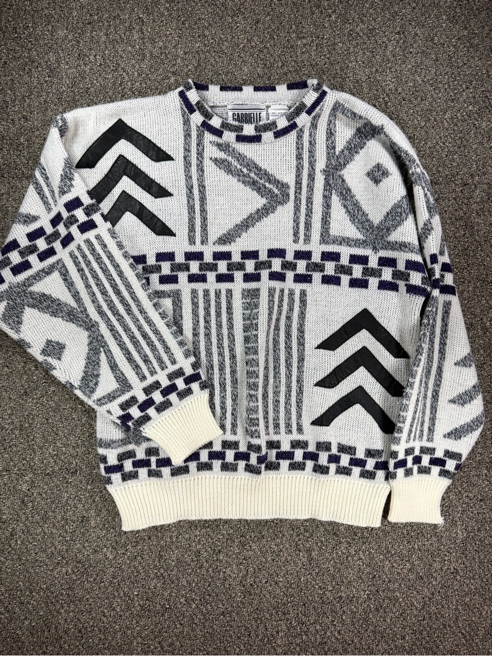 Gabrielle Cream & Gray Geometric Crewneck Sweater